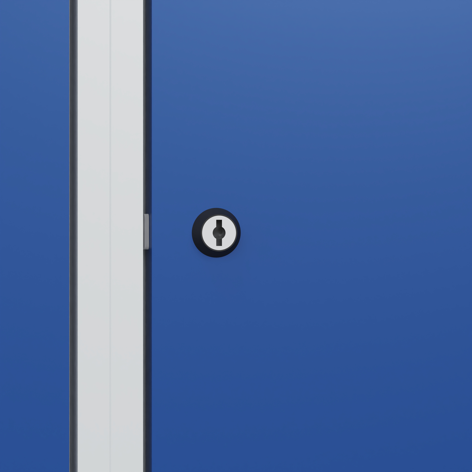 Blaues Türschloss in Nahaufnahme in modernem Gebäude.