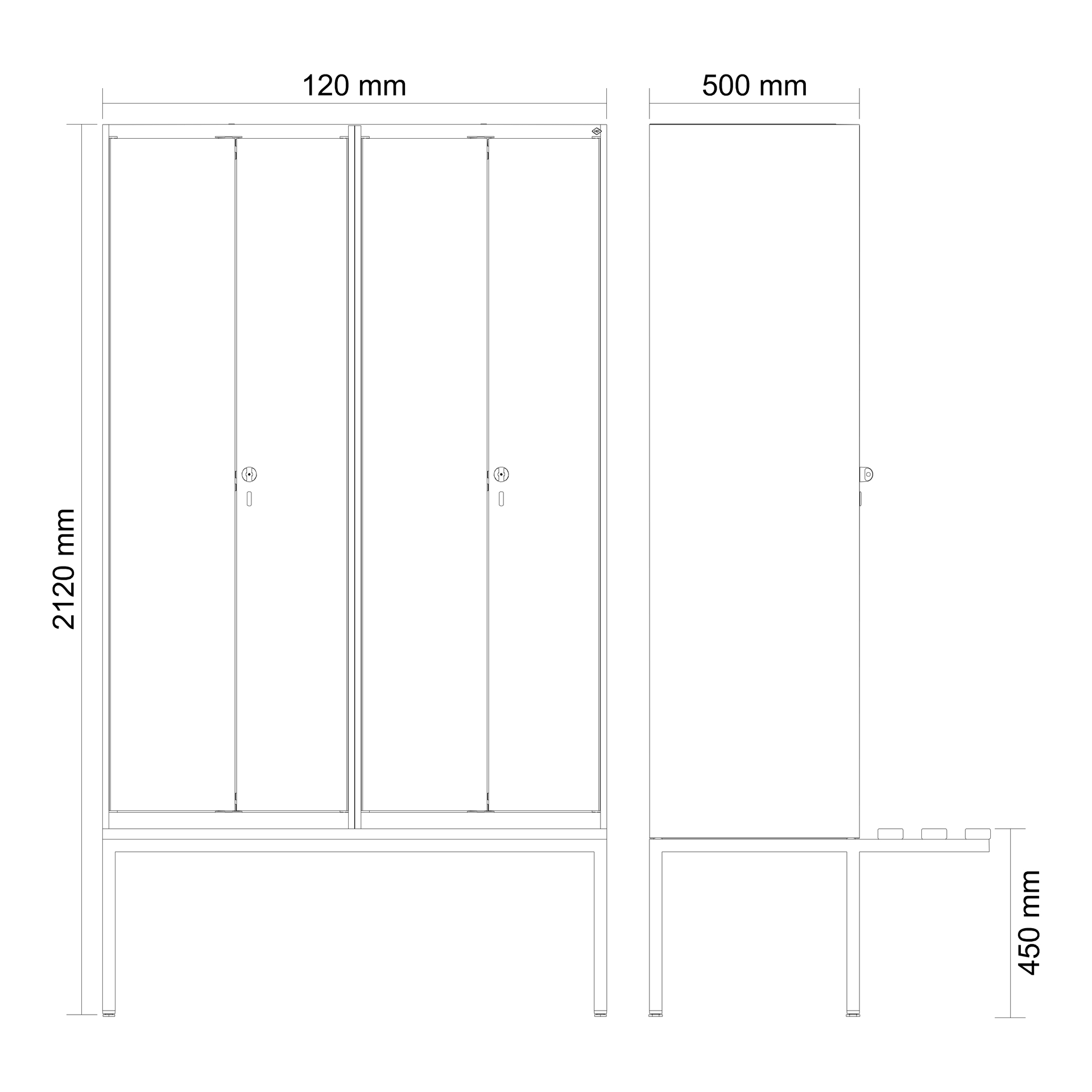 C+P Schwarz-Wei�-Spind Evolo PLUS, Bank, 4 Abteile, 2120x1200x815mm