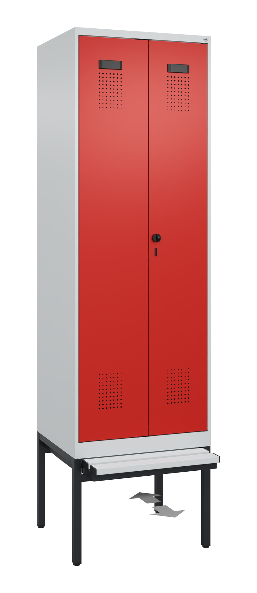 C+P Schwarz-Weiß-Spind Evolo PLUS, Bank, 2 Abteile, 2120x600x815mm