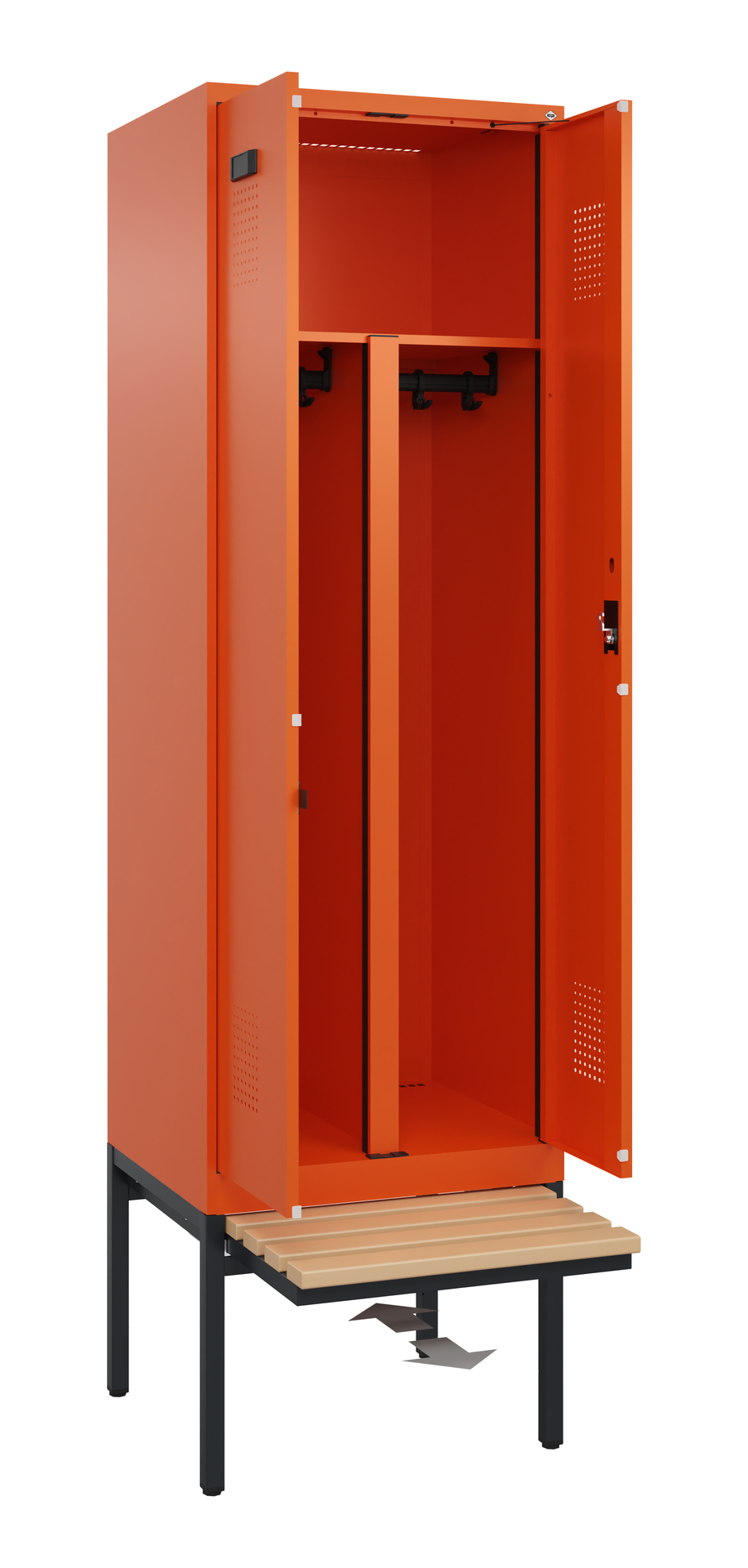 C+P PSA Schwarz-Weiß-Spind Evolo PLUS, Bank, 2 Abteile, 2120x600x815mm