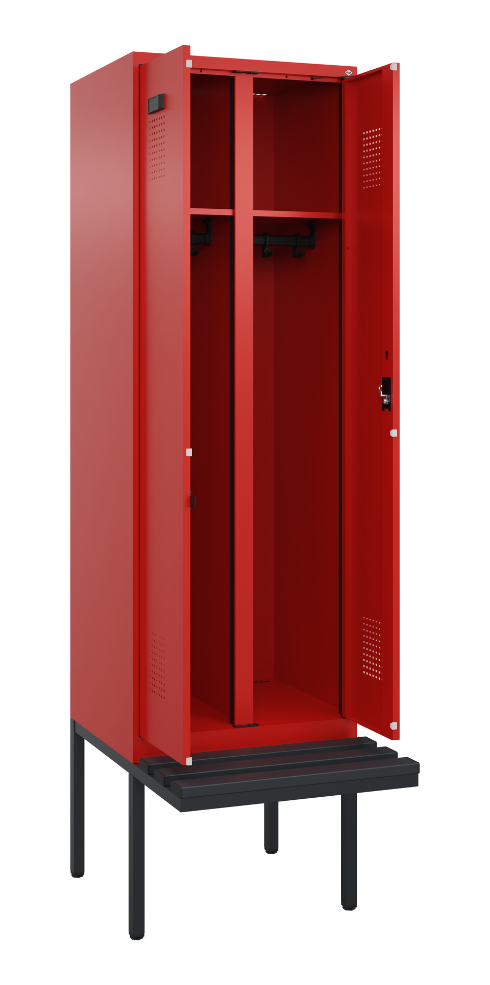 C+P Schwarz-Weiß-Spind Evolo PLUS, Bank, 2 Abteile, 2120x600x815mm