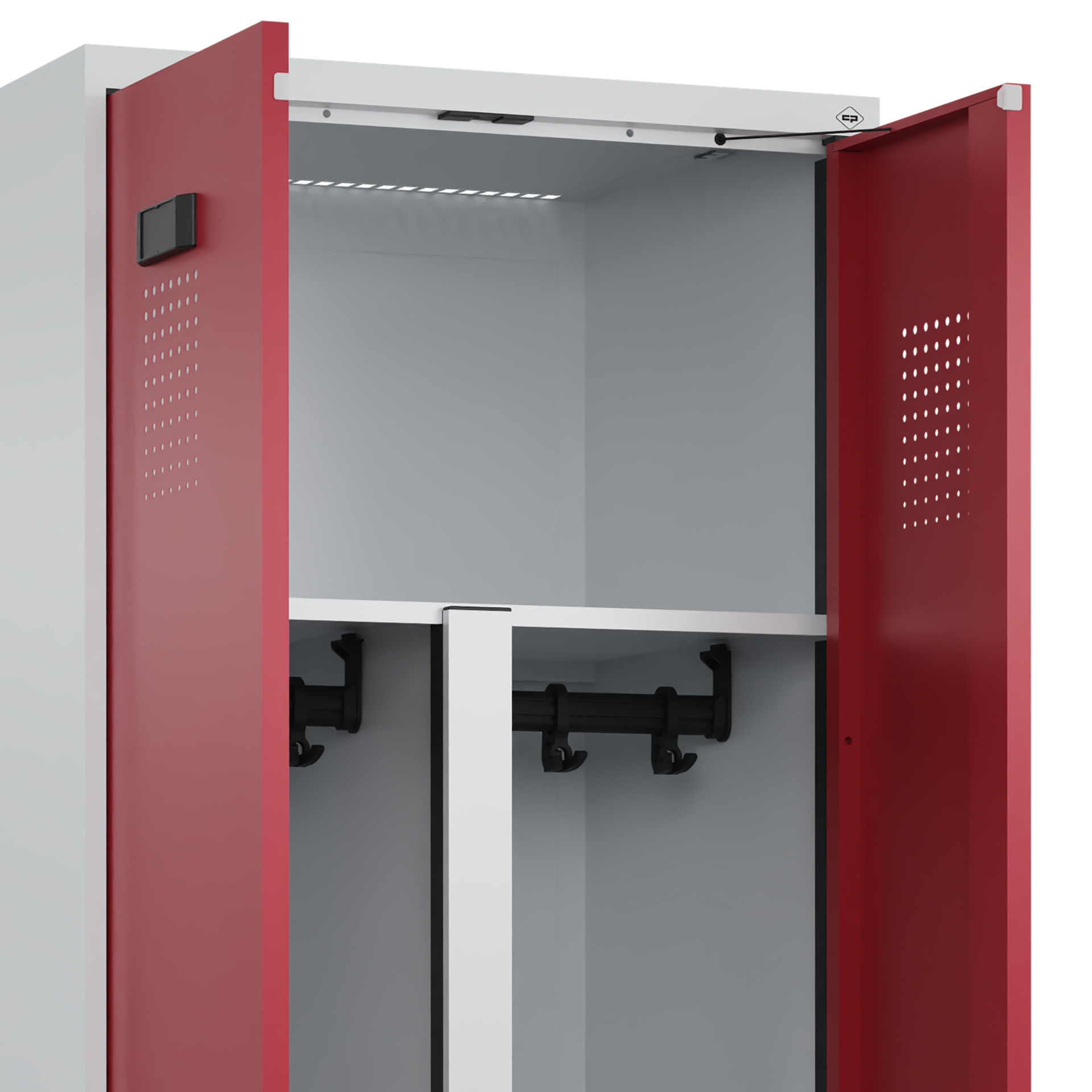 C+P PSA Schwarz-Weiß-Spind Evolo PLUS, Bank, 4 Abteile, 2120x1200x815mm
