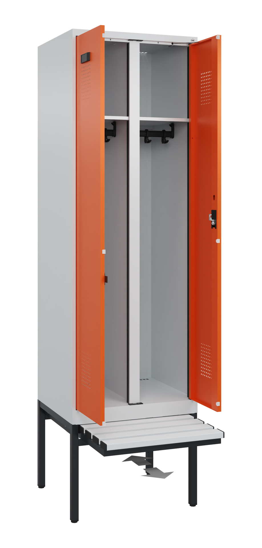 C+P Schwarz-Weiß-Spind Evolo PLUS, Bank, 2 Abteile, 2120x600x815mm