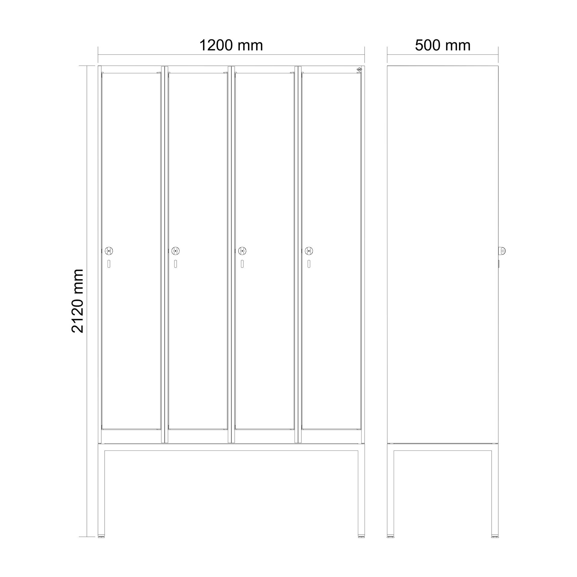 C+P Spind Evolo PLUS, Gestell, 4 Abteile, 2120x1200x500mm
