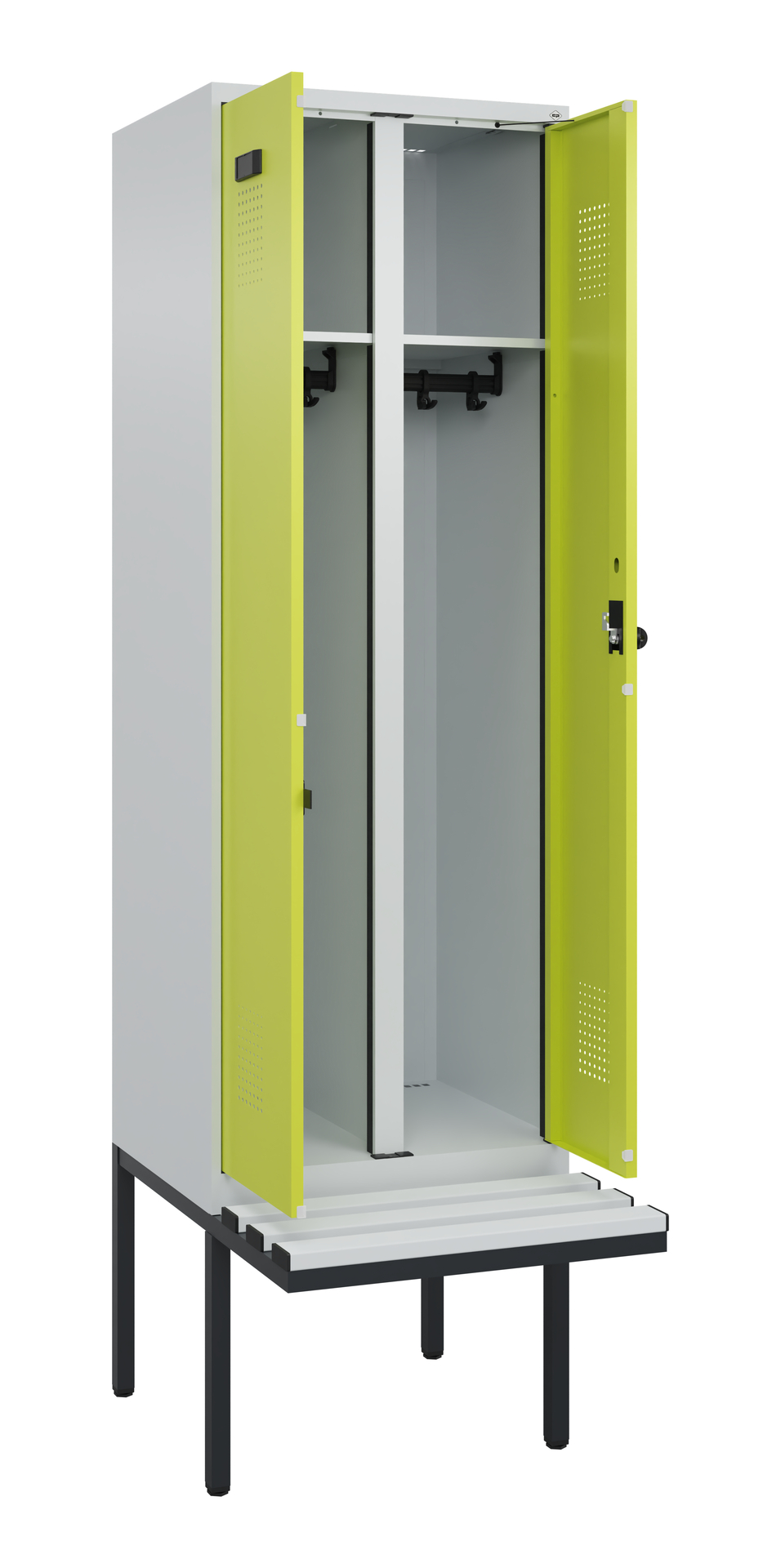 C+P Schwarz-Weiß-Spind Evolo PLUS, Bank, 2 Abteile