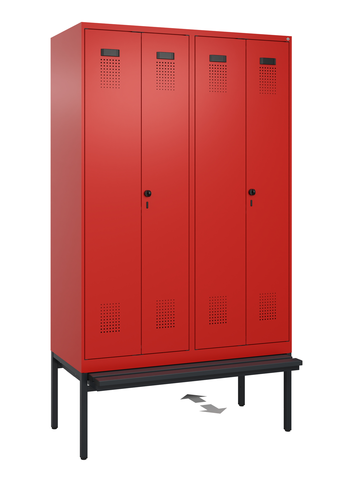 C+P PSA Schwarz-Weiß-Spind Evolo PLUS, Bank, 4 Abteile, 2120x1200x815mm